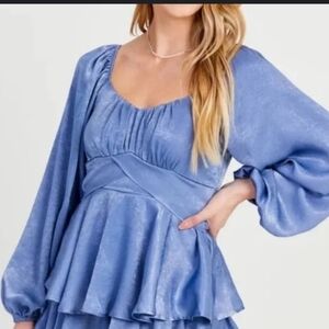 Altar'd State Blue Satin Bishop Sleeve Romper Size Large